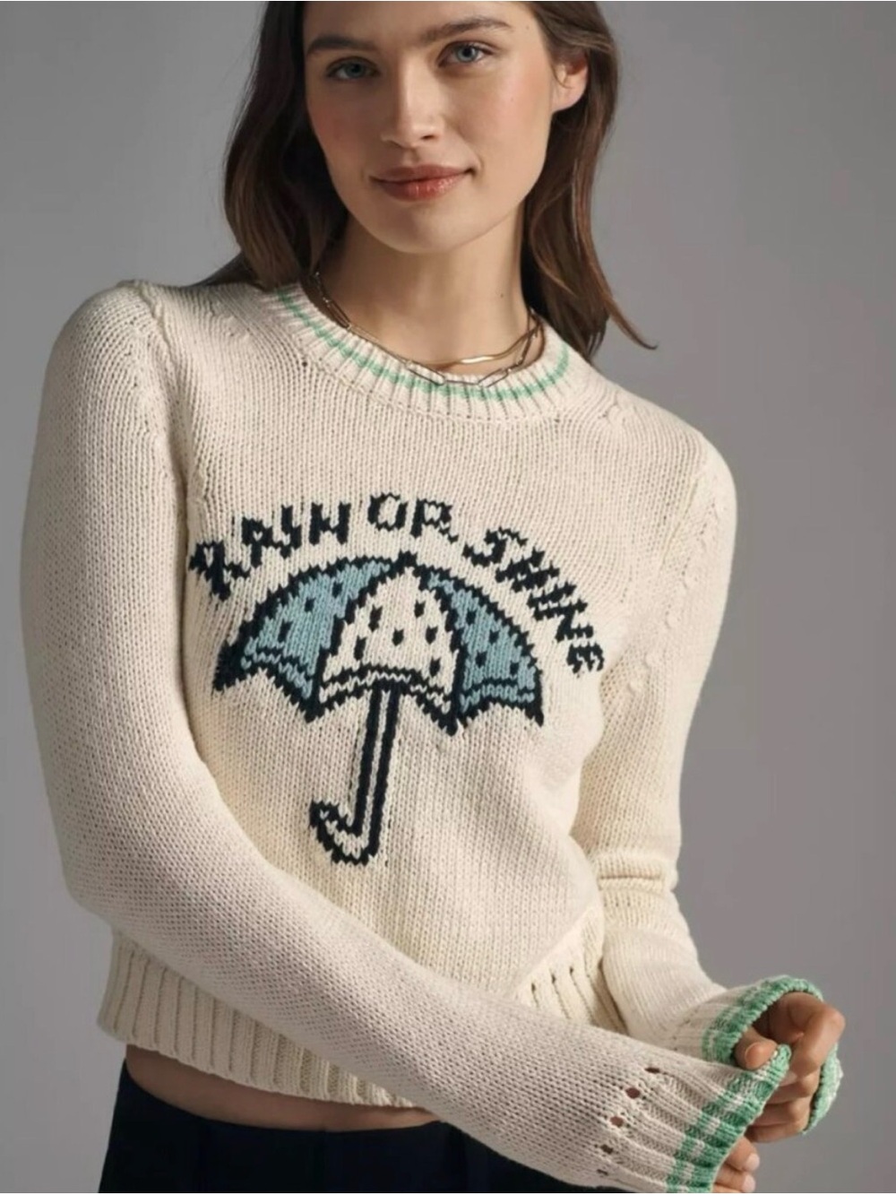 Anthropologie Maeve Cotton Linen Crew-Neck Sweater Rain or Shine